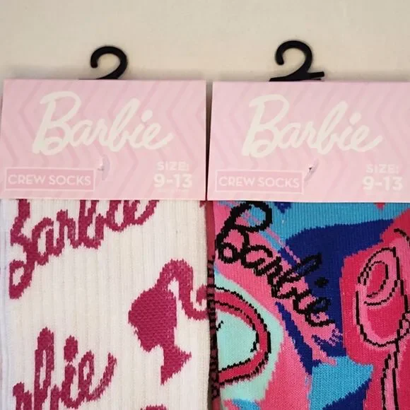 Barbie Crew Socks 2-Pack Pink White Blue Size 9-13 Retro Y2K Style - Picture 3 of 3